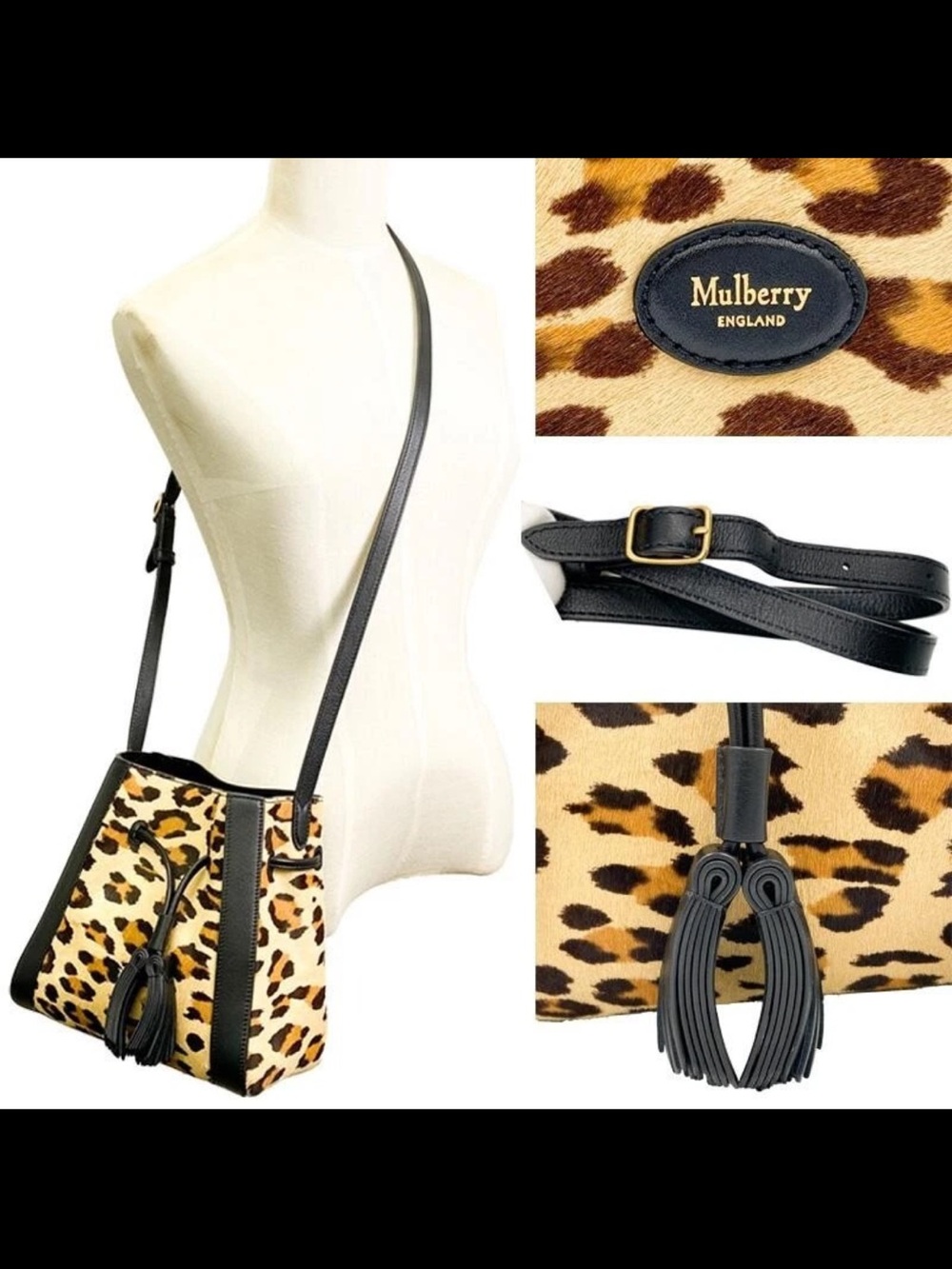 Mulberry Leopard-Print Mini Bucket Bag in Black and Tan - Picture 7 of 8